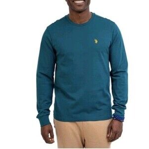 Us Polo Assn Men's Long Sleeve Crew Neck Tee Size Large Teal Green Soft Cotton